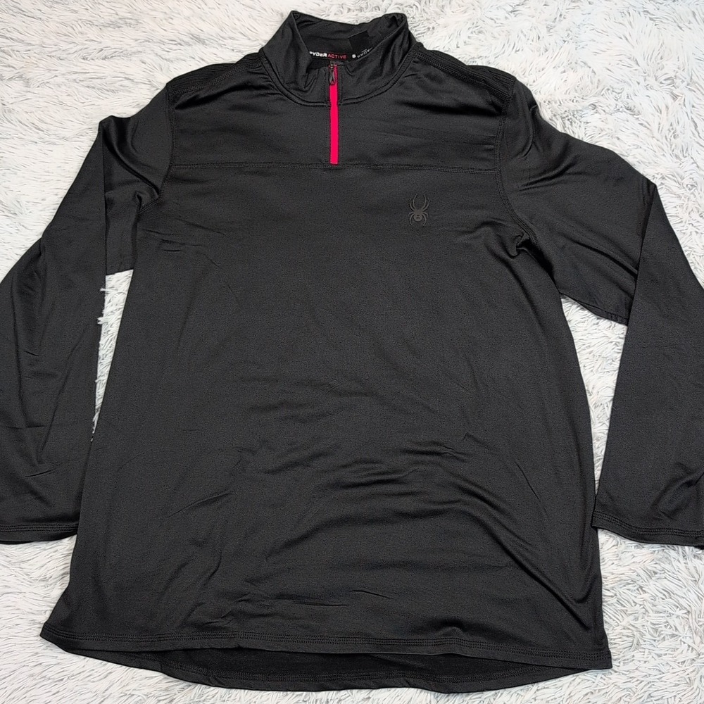 Spyder Shirt Mens XL Black Active Lightweight‎ Comfort Quarter Zip Logo Prow B